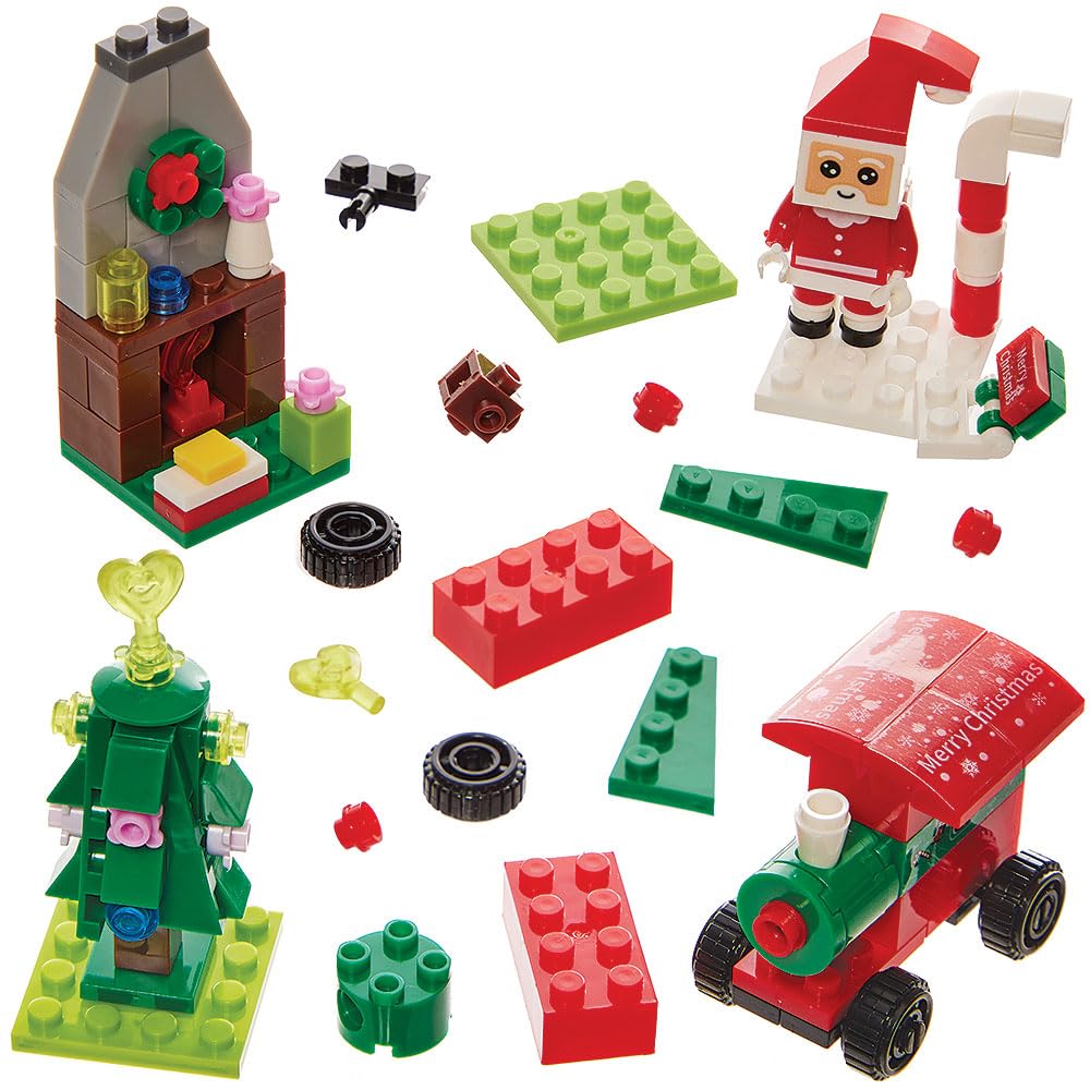 Baker Ross FN350 Christmas Mini Building Brick Kits - Pack of 4, Christmas Party Bag Fillers for Kids