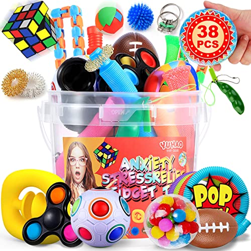 Sensory Stress Relief Fidget Toys Set for Adults 38PCS Push Pop Autism Special Needs Sensory Toys Pack Party Favors for Kids