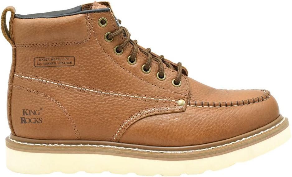Golden Fox Men's Construction Work Boots, Moc Toe, Lightweight Wedge Sole, Water Repellent Leather for Protection