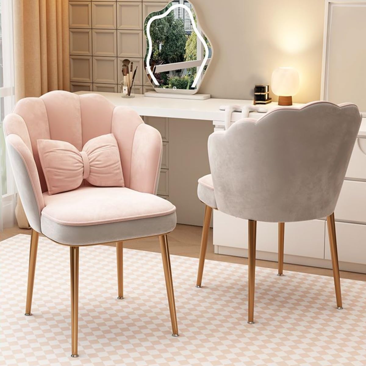 Poltrona in velluto imbottita con gambe in metallo, per il tempo libero, per casa, ufficio, camera da letto, soggiorno, sala da pranzo (grigio chiaro)