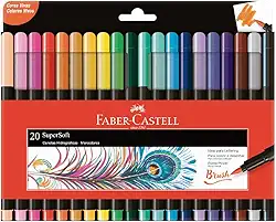 Caneta Ponta Pincel, Lettering, Faber-Castell,Supersoft Brush,15.0720SOFT, 20 cores, Multicor