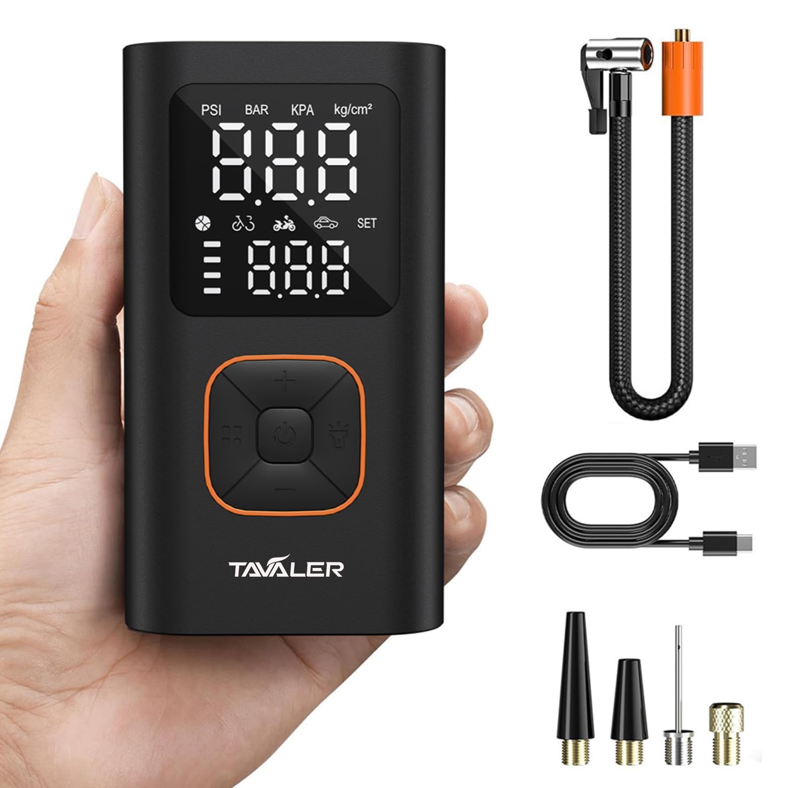 Tavaler Elektrische Luftpumpe Kabellose 150PSI Tragbare Akku Fahrradpumpe | Akku Luftpumpe Autostop, Memory Funktion Fahrradpumpe Elektrisch, LED-Licht Mini Kompressor für Auto E-Bike Fahrrad Motorrad