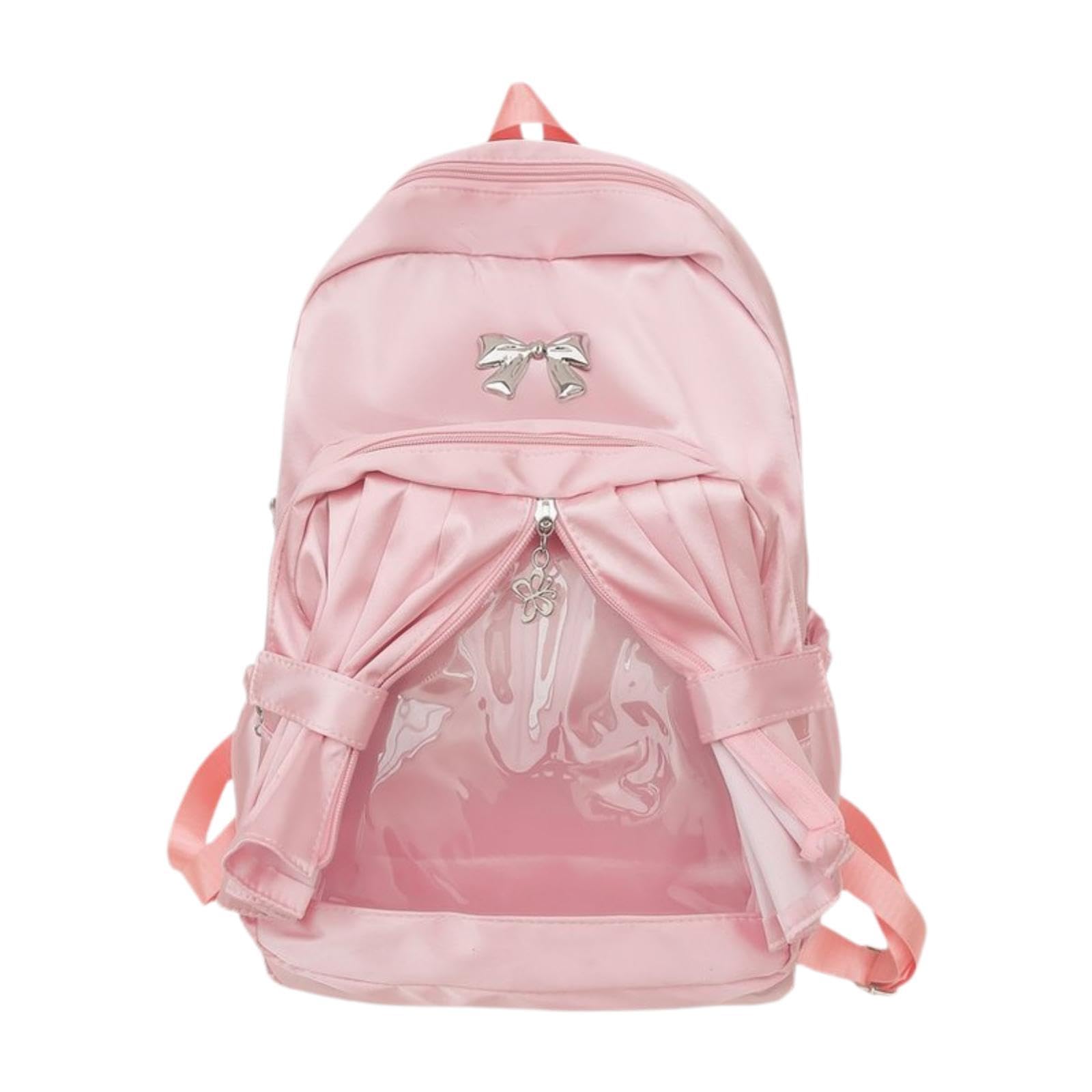 Fashion Backpack Transparent Front Pocket Daypack for Camping Party Shopping Pink-image-39