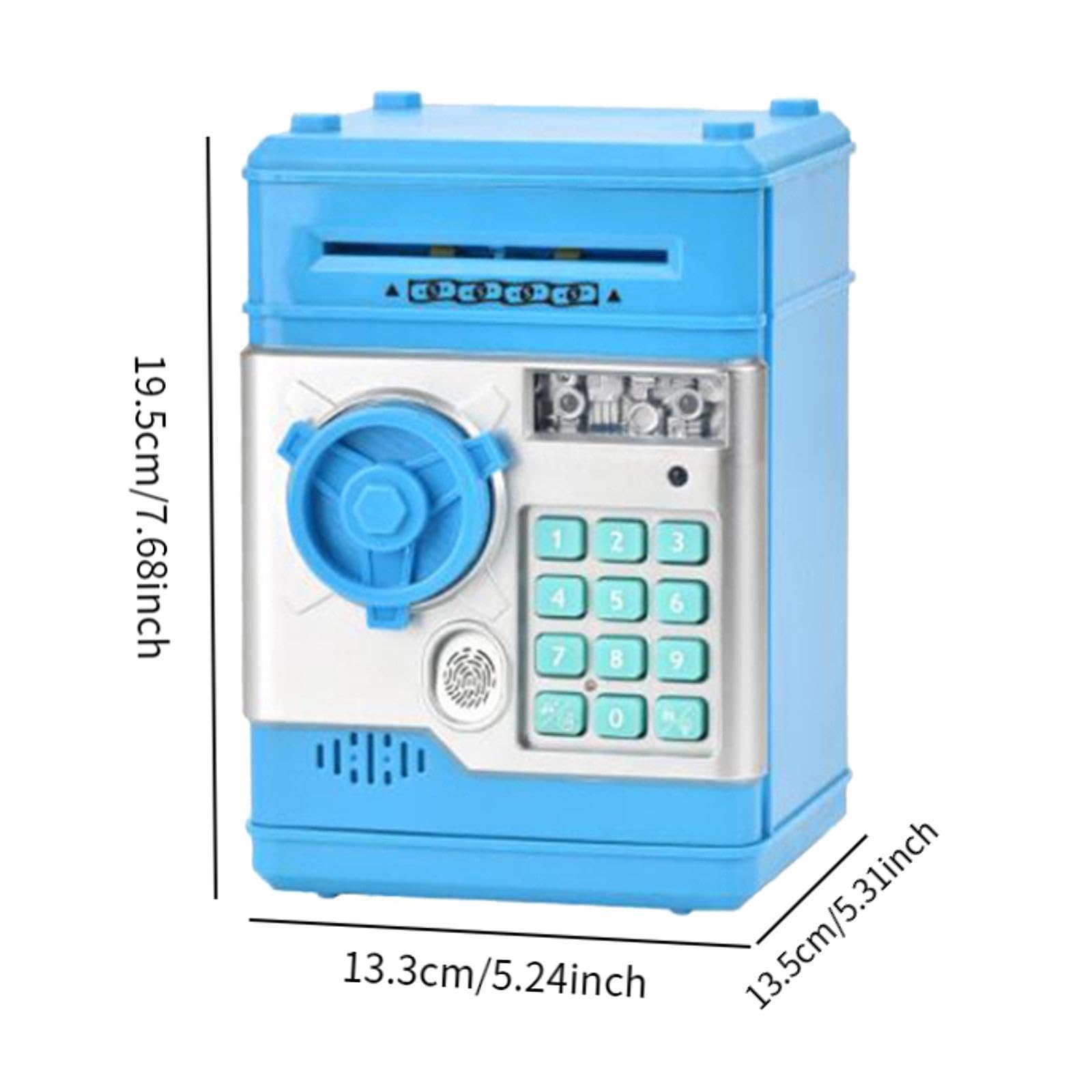 Caja Fuerte Electrónica Infantil Banco de Ahorros Juguete con Contraseña Bloqueo Dactilar Música Almacenaje Dinero Material Plástico Adecuado para Niñ, Azul Claro
