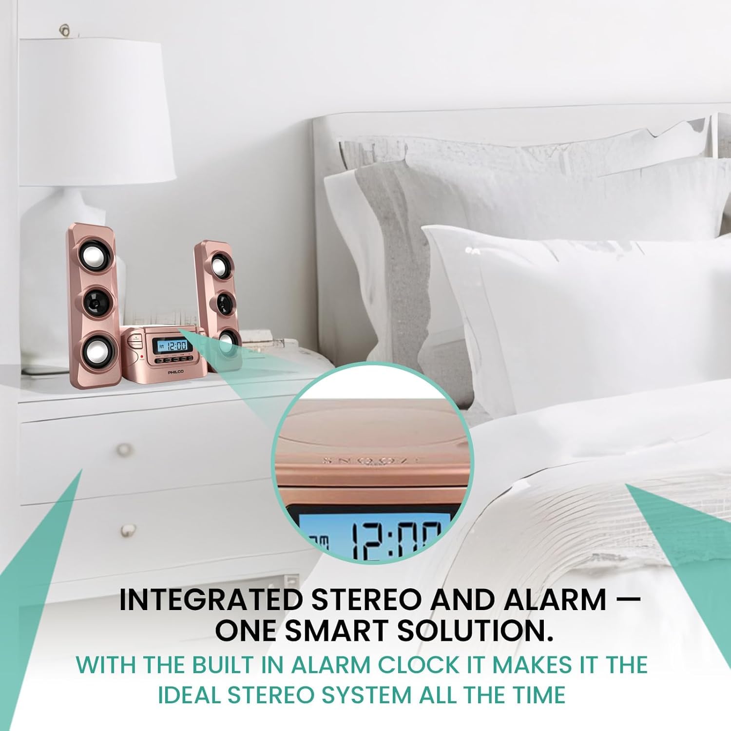Philco Stereo Regalsysteme Kompaktes CD-Regalsystem mit digitalem FM-Stereo-Radio, Bluetooth-Funktechnologie und Fernbedienung in Roségold | LCD-Display | MP3- & AUX-Anschluss kompatibel