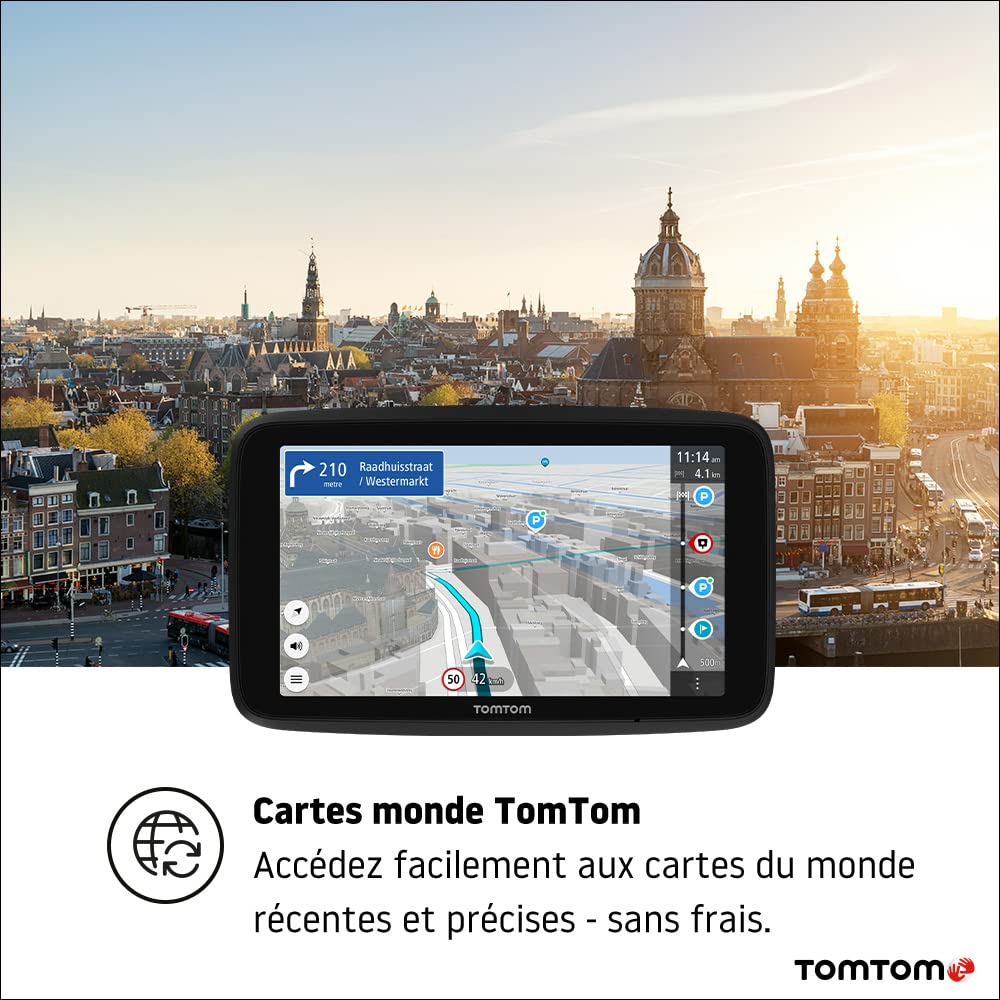 TomTom GPS Voiture GO Discover, 5 Pouces, Info Trafic, Alertes de Zones de Danger, Cartes Monde, Mise à Jour Rapide Via WiFi, Parking, Prix du Carburant, Fixation Magnétique Alimentée Noir