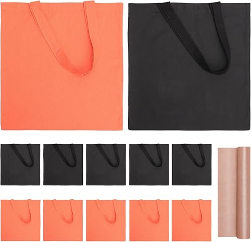 FunisFun Paquete de 10 bolsas de lona en blanco, bolsa de compras a granel para manualidades con una hoja de teflón PTFE DIY bolsa de comestibles