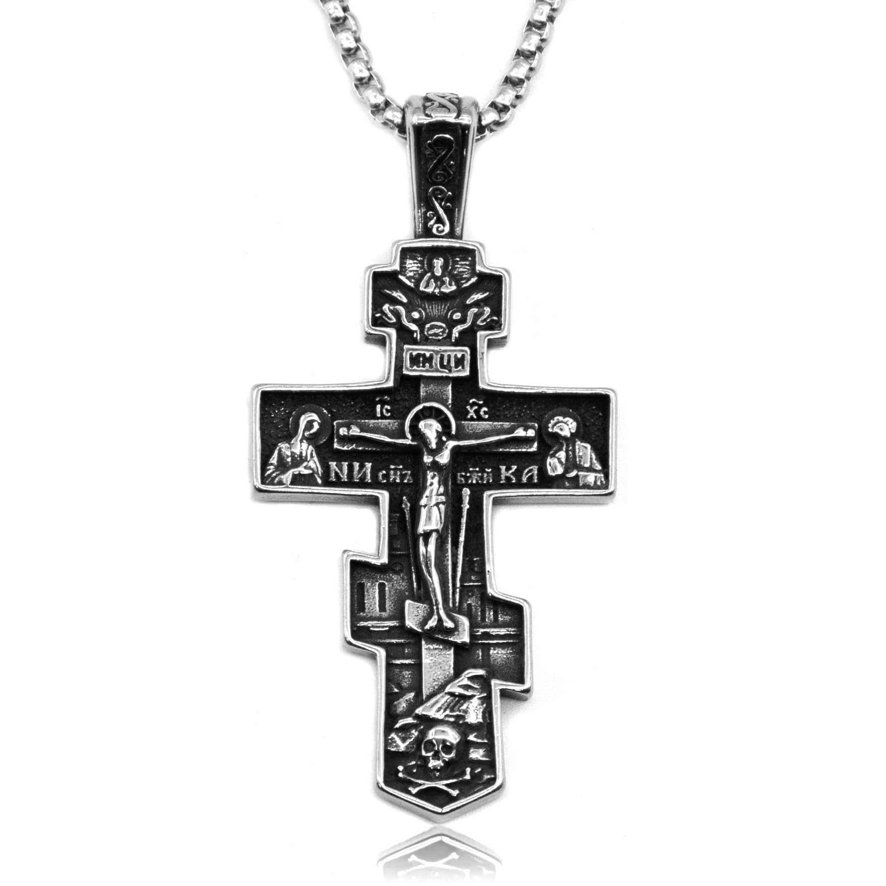 LILILEIDY Orthodox Cross Necklace for Men Women - Vintage Byzantine Crucifix Pendant, Stainless Steel Religious Christian Jewelry