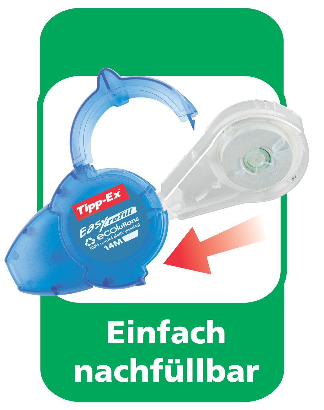 Tipp-Ex Korrekturroller Easy Refill ECOlutions, nachfüllbare Kassette, 14m x 5mm, 10er Pack, Ideal für das Büro, das Home Office oder die Schule