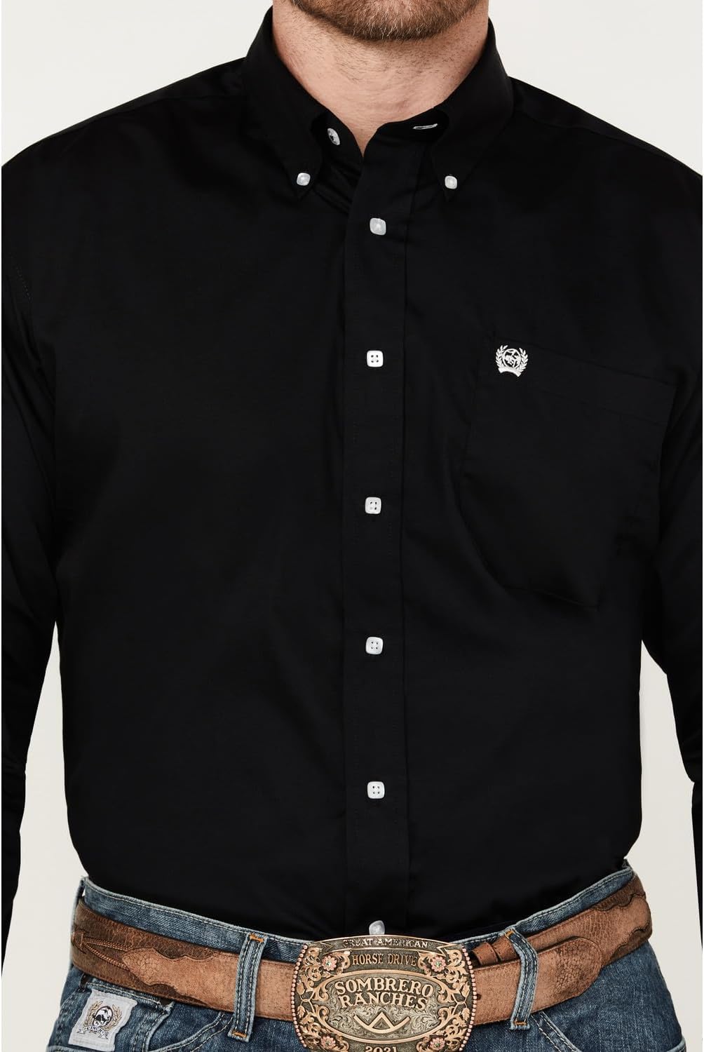 Cinch Western Shirt Mens Garner L/S Solid Pinpoint Black MT10320083 - Image 3