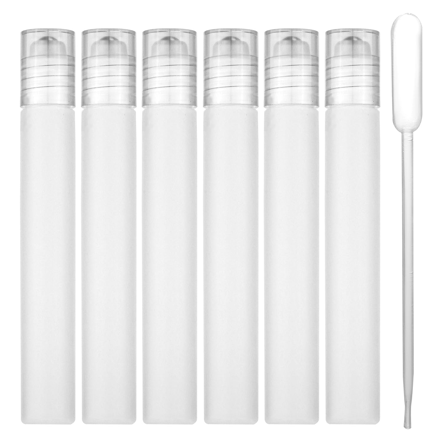XIHIRCD 6pcs Essential Oil Roller Bottle, 10 ml Potable Roll on Flaschen avec Tube Distributeur Flacons à Roulettes Plastique Mat Cosmétiques Rechargeables Flacon de Parfum à Bille Roulante Voyage