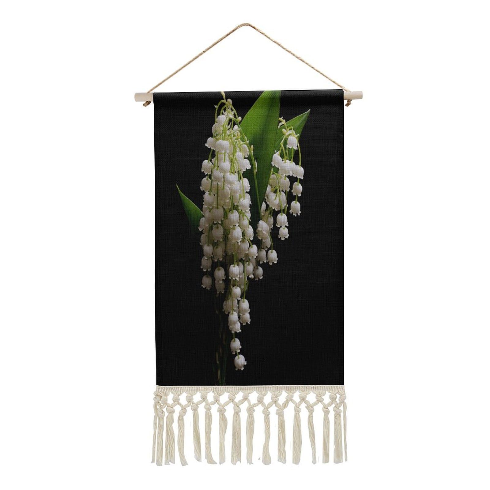 Adfgyerh Style Some Lilies Of The Valley Tapestry With Tassels Cotton And Linen Hanging Posters, Wall Art For Travel Gift, Wall Tapestry For Office Home Decor Bedroom Living Room Decor