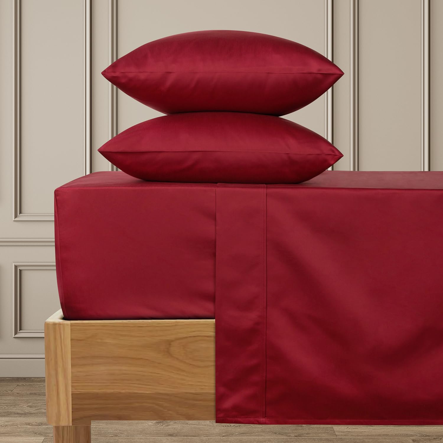 URBANHUTKing Size Sheets Set Egyptian Cotton, 4 Pc Sheets Set, Soft & Cooling Sheets for King Size Bed, Sateen Weave Luxury Hotel Sheets with 16'' Elasticized Deep Pockets - Burgundy