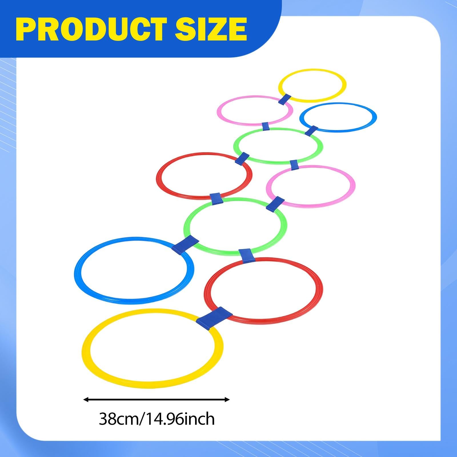 10 Pièces Jeu d'anneaux de Marelle, Jeu de Cerceaux d'agilité pour Enfants avec Sac de Lancer et Cerceaux Ronds Résistants, d'agilité Multicolores, pour Jouer dans Le Jardin, sur Ou Lors D, 38cm