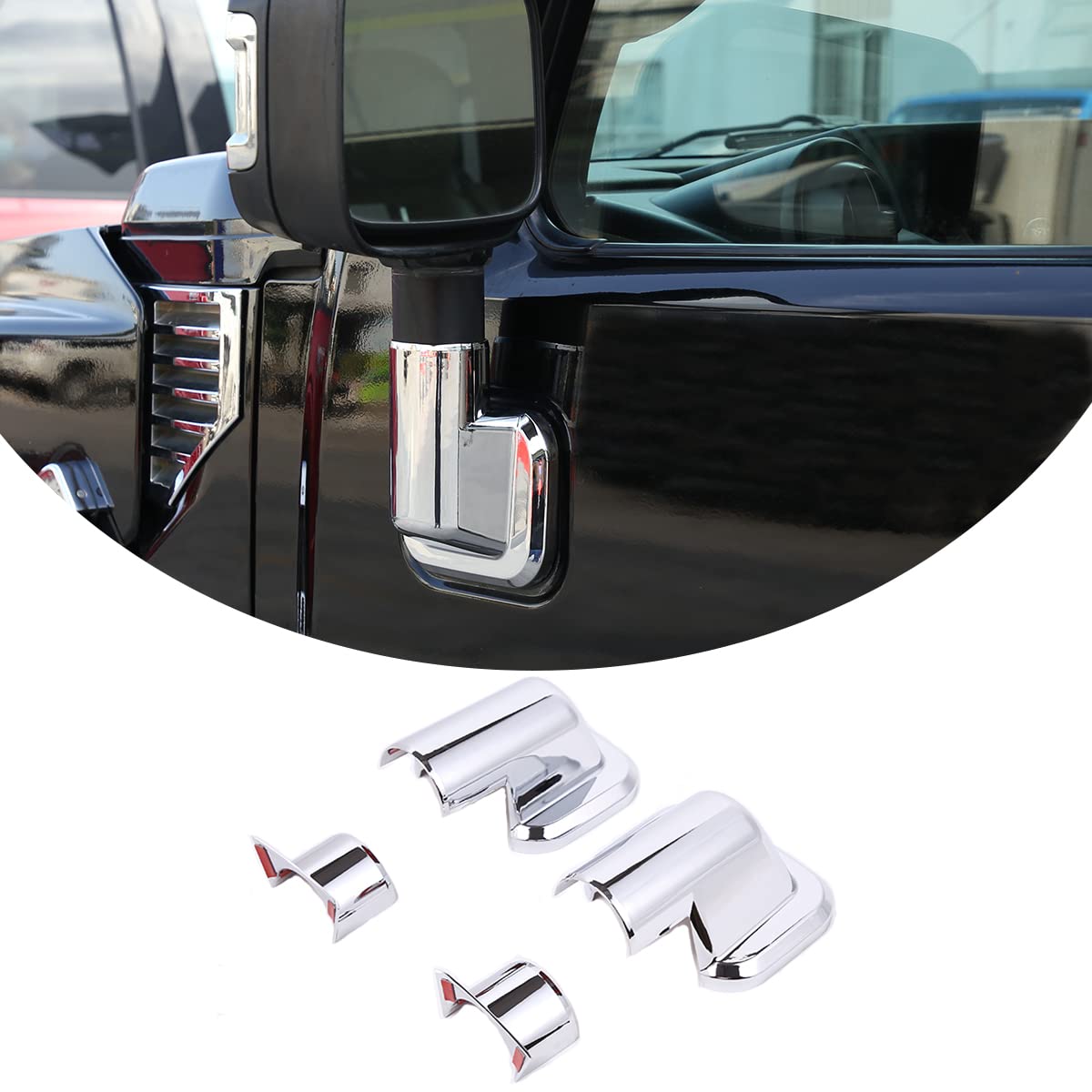 Fgtagtal Front Door Rearview Mirror Cover Rear View Base Trim Compatible with Hummer H2 2003-2009, ABS Exterior Rear View Mirror Base Bezel Cover Trim Molding, 4 PCS (Bright Silver-Base)