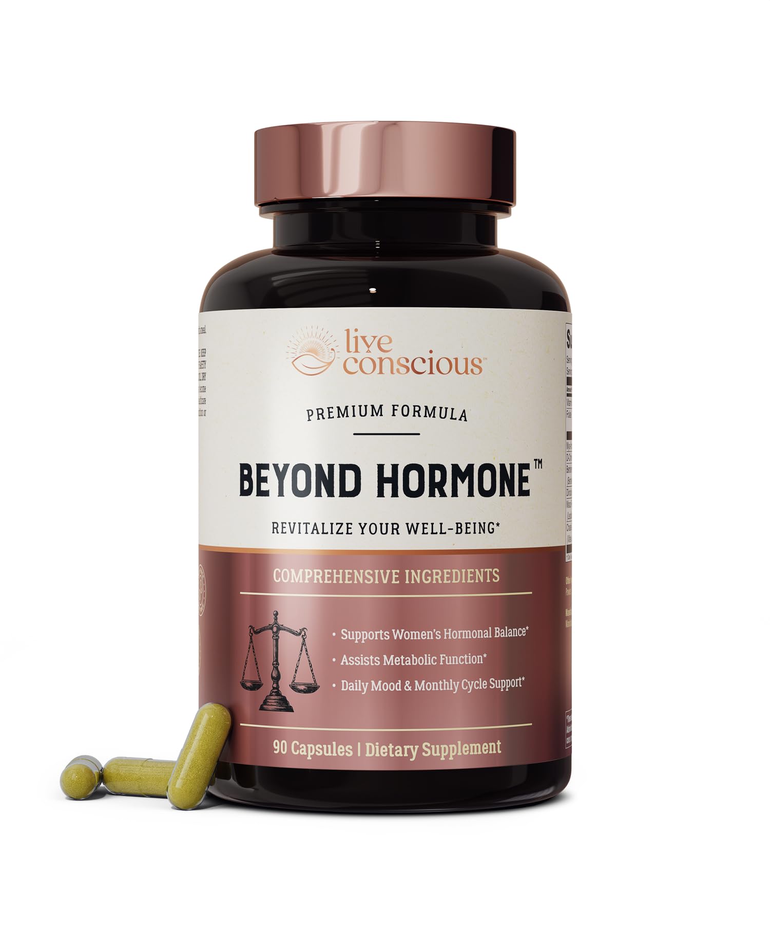 Live Conscious Beyond Hormone Daily Menopause & PMS Supplement - Metabolism Support & Healthy Estrogen Balance for Women - Berberine, DIM, Chaste Tree Berry, Maca Root, Myo & D-Chiro-Inositol - 90 Ct.