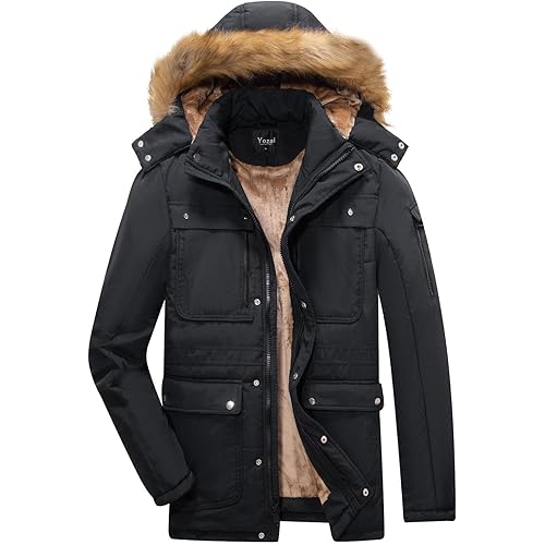 Yozai Men's Winter Coat, Warm Jackets for Mens Water Resistant Ski Snow Jacket Mountain Windbreaker Hooded Parka, S-2XL