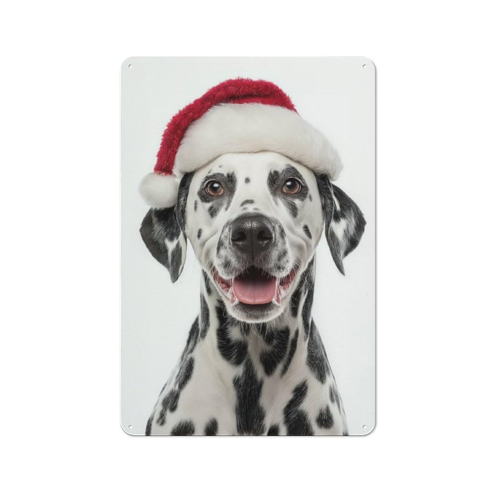Junmoney Dalmatian Dog Wearing A Santa Hat For Café Or Restaurant, Vintage Metal Sign 30X20cm, For Vintage Wall Decor Fans, For Cafés, Pubs And Restaurants