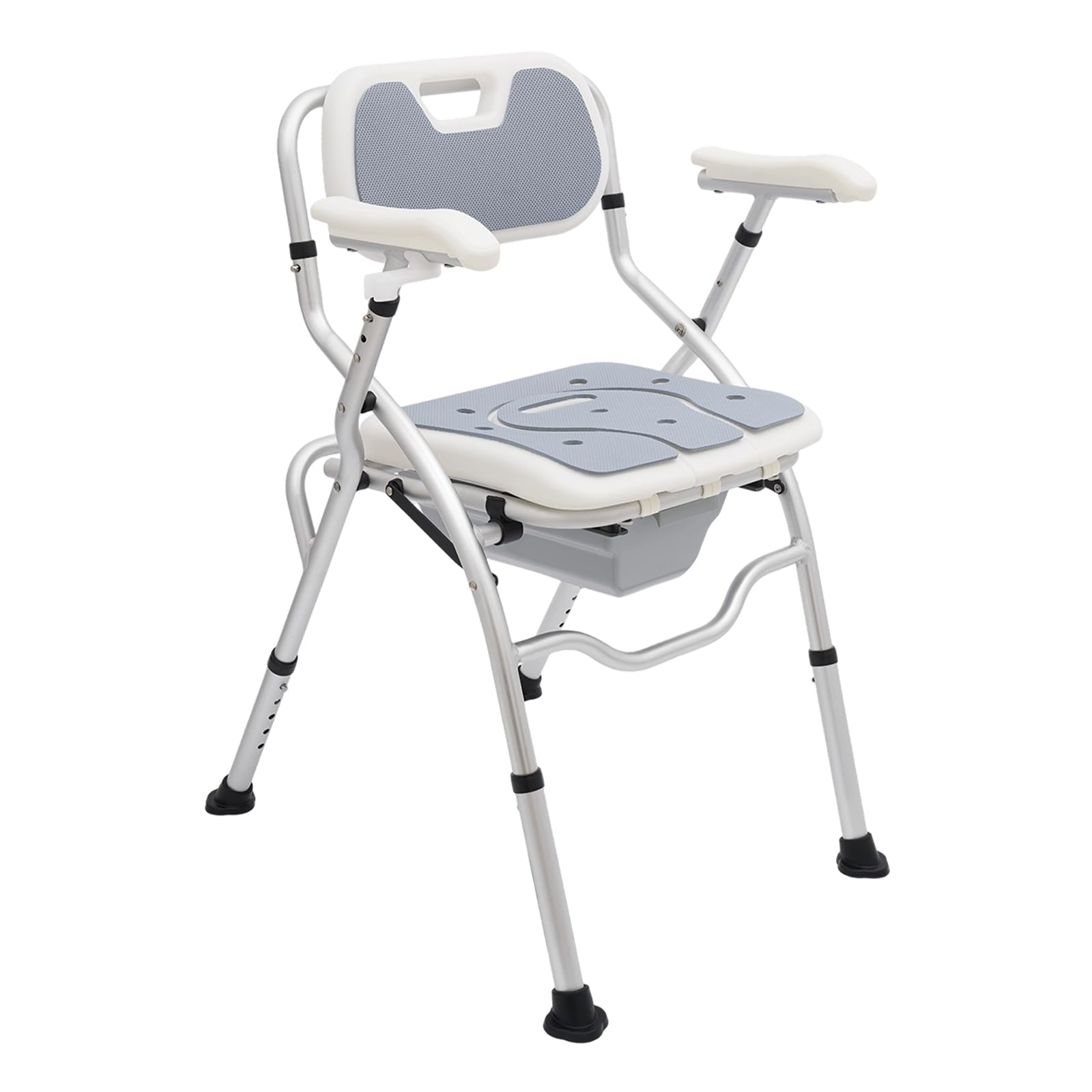 Sedia da doccia pieghevole per anziani, sedia da bagno regolabile in altezza, portata 150 kg, con braccioli e schienale, colore: grigio