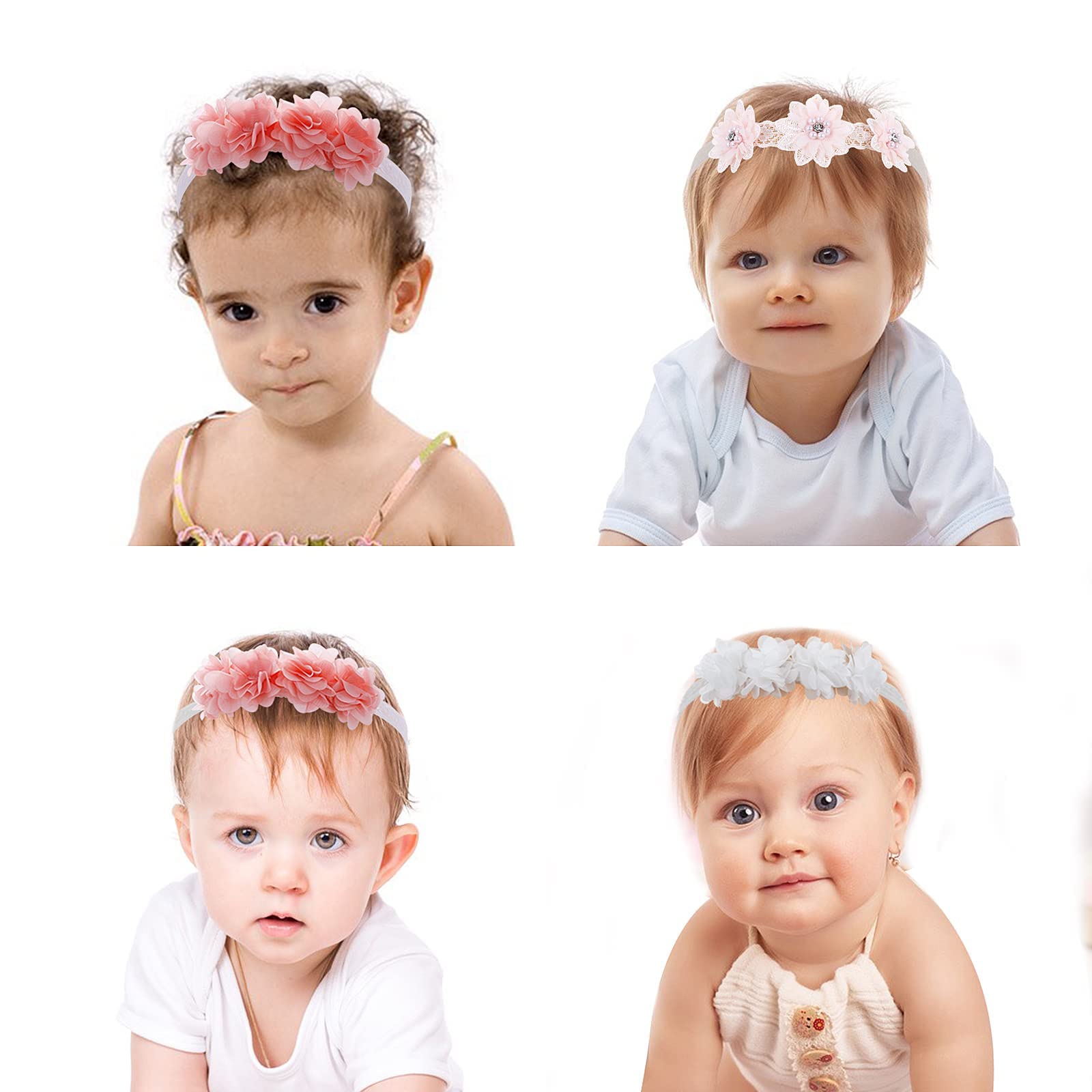 3 stücke Baby Mädchen Stirnband Chiffon Blume Haarband for Neugeborene Prinzessin Bögen Stirnbänder Hand Nähen Kleinkind Floral Crown Headwrap Turban Haarschmuck Fotografie Outfits