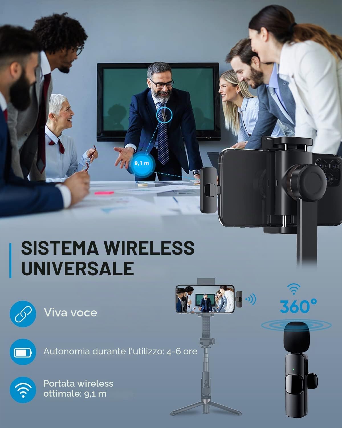 Microfono Lavalier Microfono per iOS/Android, Mini Microphone Plug & Play, Lavalier Microfono Wireless per YouTube/Facebook Live Stream, TikTok Vlog (non è necessaria alcuna app e Bluetooth)