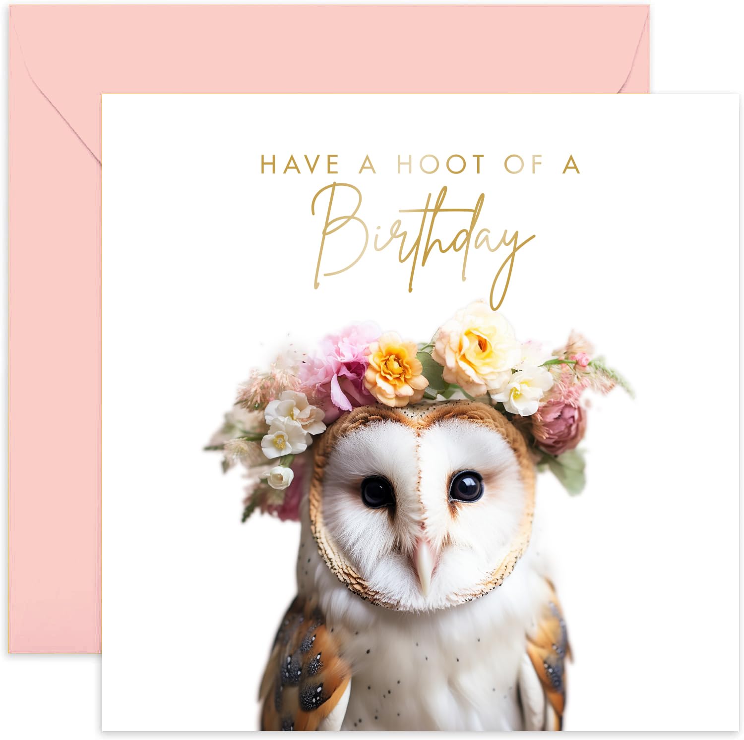Old English Co. Cute Barn Owl Birthday Card for Her - Hoot of a Birthday Greeting Card for Women - Cute Animal Birthday Cards for Sister, Mum, Daughter | Blank Inside with Envelope