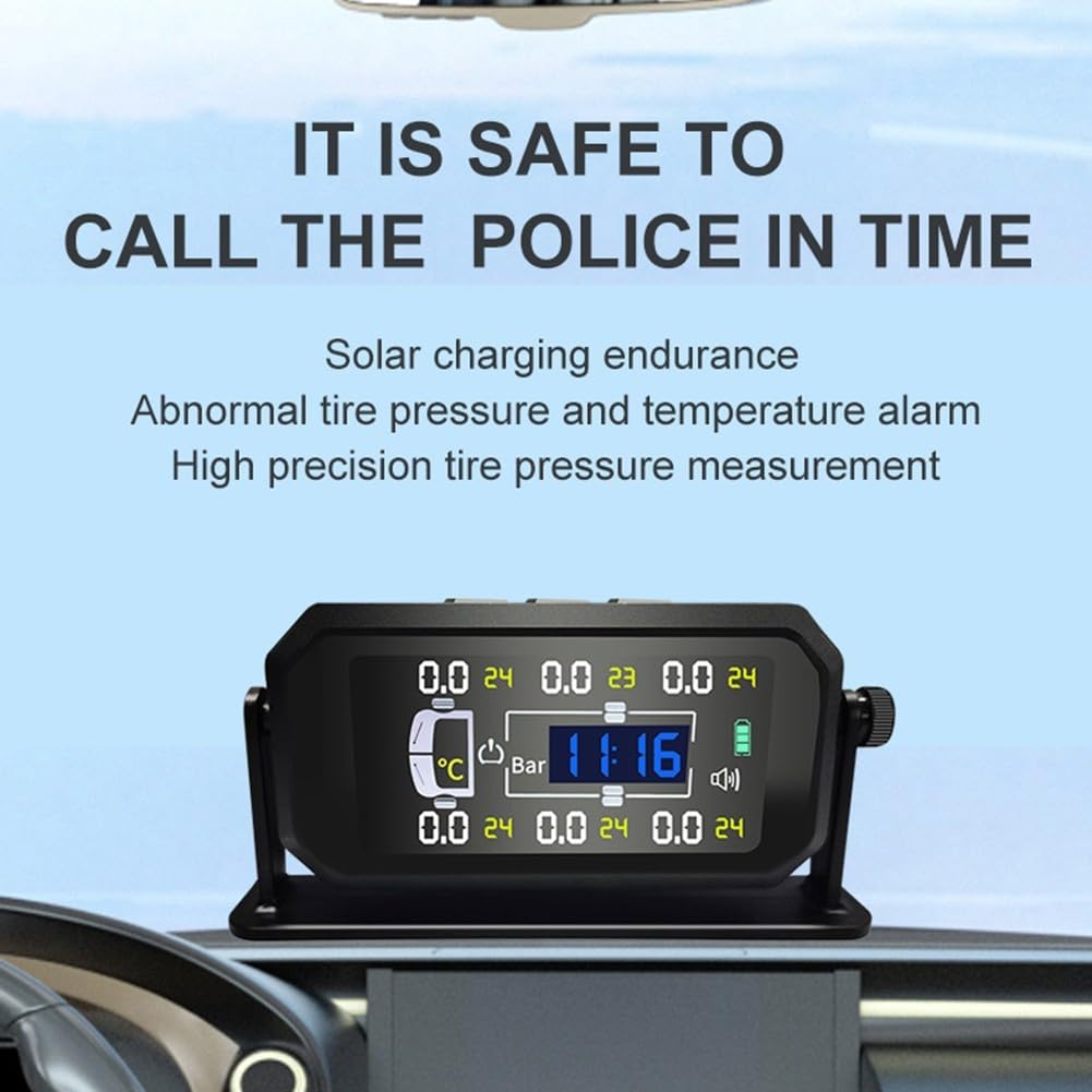 Caravan TPMS di monitoraggio della pressione dei pneumatici, camion rimorchio finestrino, schermo solare grande display display auto pressione pneumatici display 6 ruote sensore