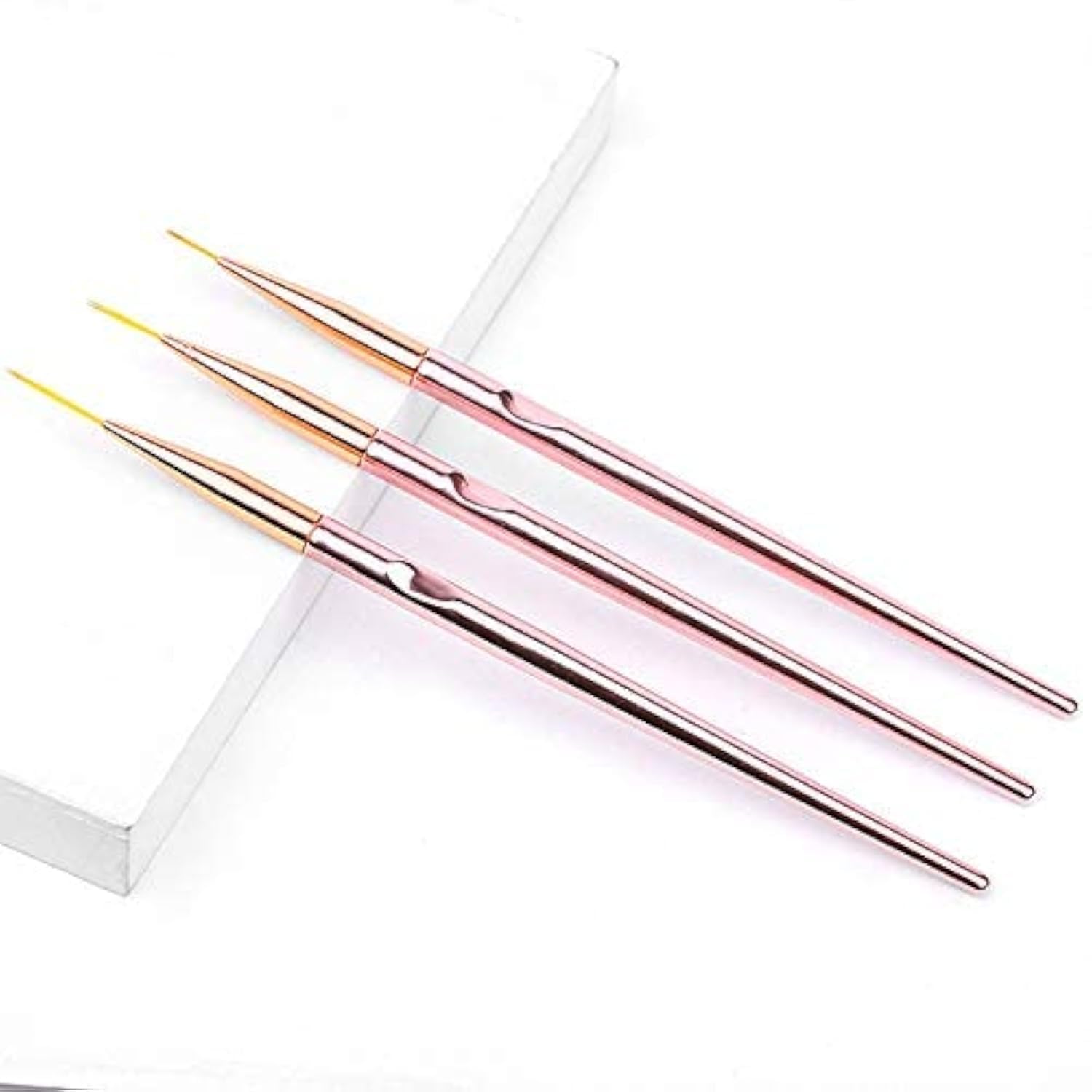 3 Pcs Rose Gold Nail Art Liner Brushes Set, UV Gel Acrylic Application Nail Pens Nail Art Designs Tools(7mm/9mm/11mm)