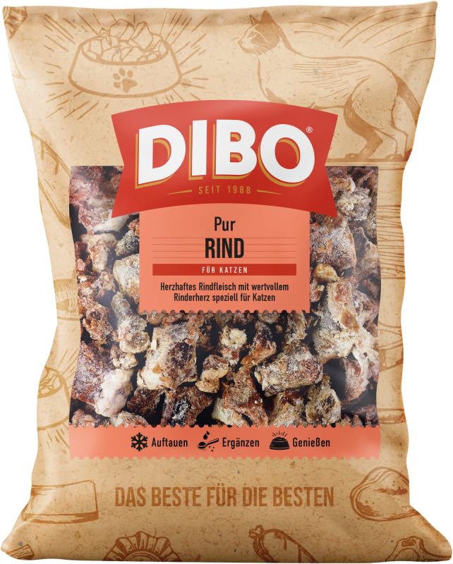 DIBO Rindfleisch für Katzen, 12 x 500g-Beutel, Tiefkühlfutter, gesunde, natürliche Ernährung für Katzen, Katzenfutter, Barf