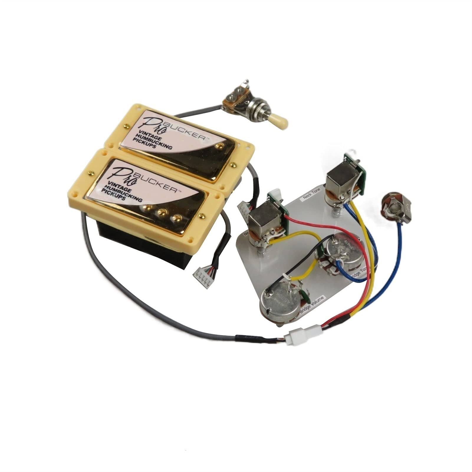 ProBucker Alnico 5 Humbucker Bridge&Neck Pickups with Pro Push/Pull Wiring Harness for Epiphone Electric Guitar Parts (Golden Ye Frame)