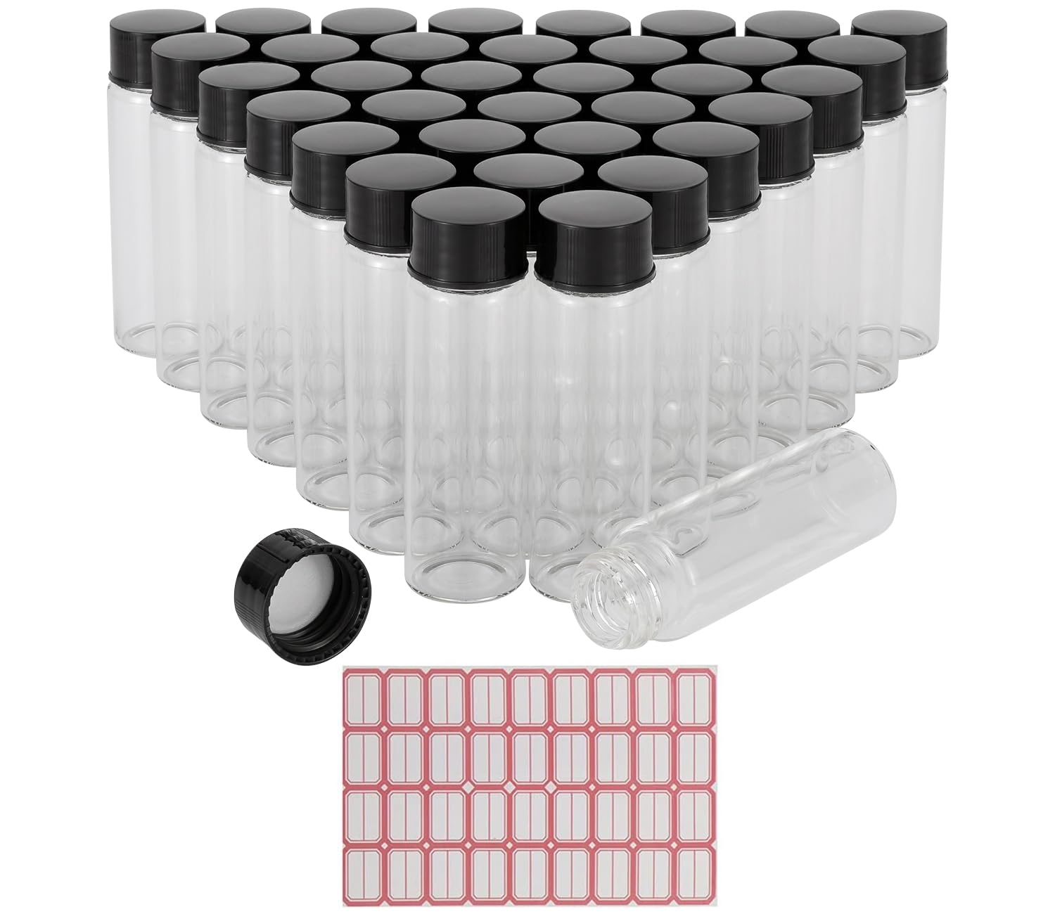 Kesell Clear Glass Sample Vials, Empty Glass Bottles with Screw Cap Capacity 15ml (0.53 Oz), Pack of 36, Comes with Red Handwritten Sticker Paper