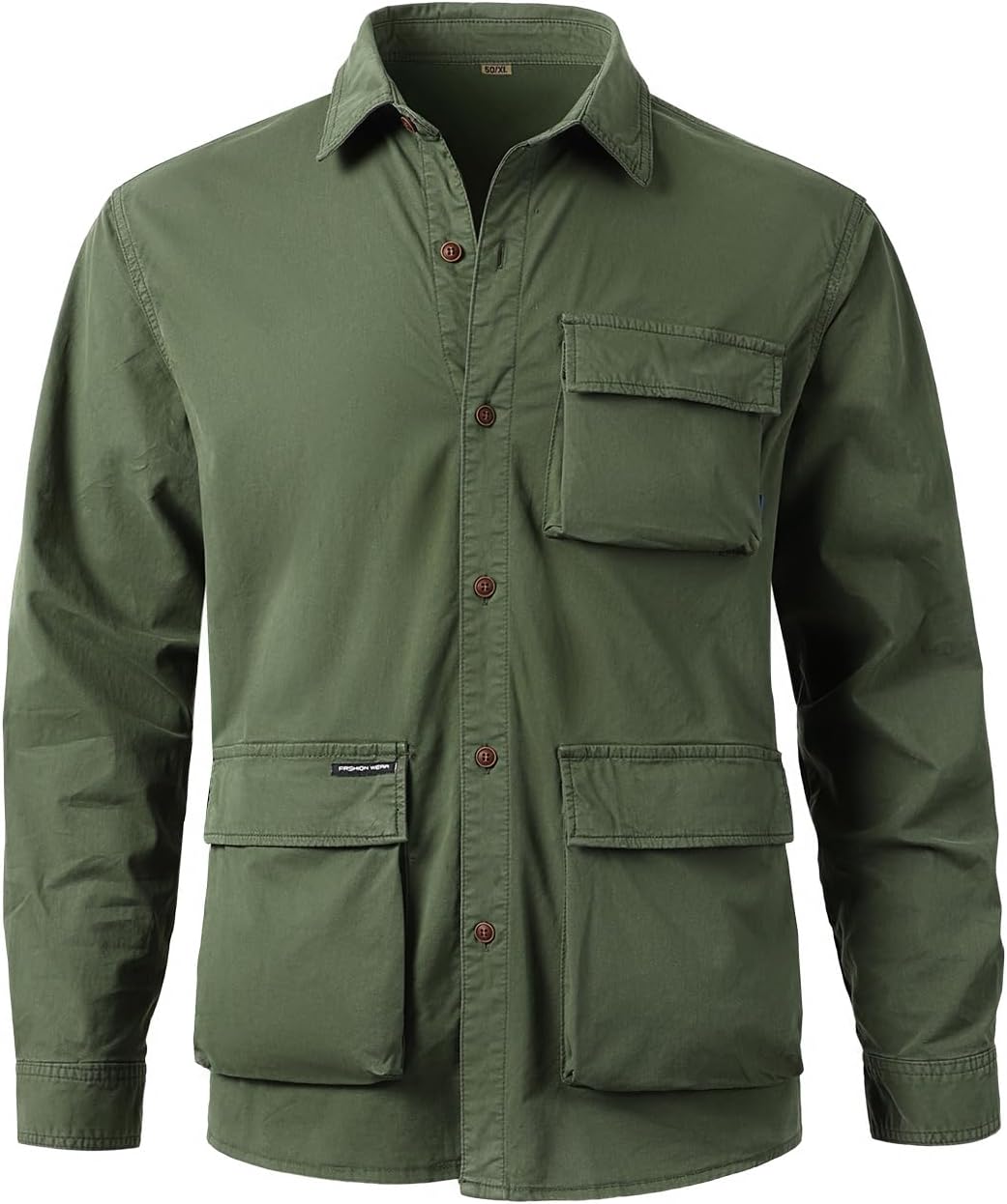 Harbrosrce Men Vintage Shirt Long Sleeve Military Button Down Cargo Thick Cotton Shirt Tactical Training Hiking Work Shirts Western Camoflage Tops with Pockets, Camo Dark Green