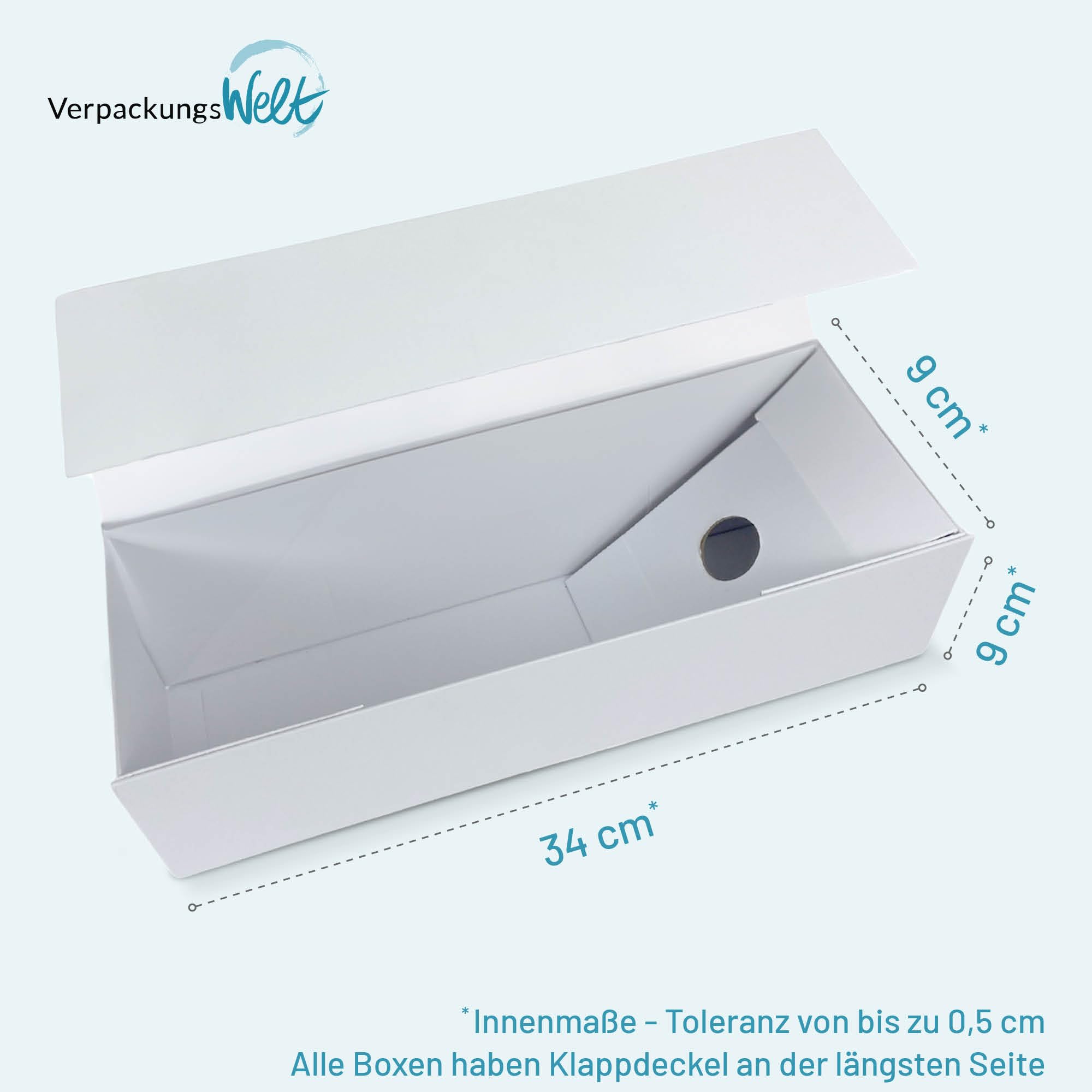 Verpackungswelt Geschenk-Box für Flaschen | 34x9x9 cm | Karton Mit Deckel, Inlay & Magnet-Verschluss | Ideal für Geburtstag, Hochzeit, Weihnachten, Einzug | Verpackung in Weiß