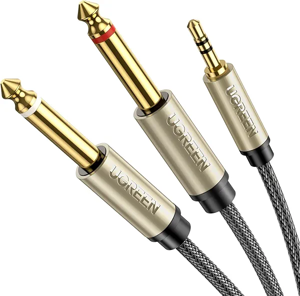 UGREEN 1/8 to 1/4 Stereo Cable 3.5mm TRS to Dual 6.35mm 1/4 TS Mono Y Splitter Audio Cord Adapter Compatible with iPhone, PC, Computer Sound Card, Mixer, Multimedia Speaker, Home Stereo System 6.6FT