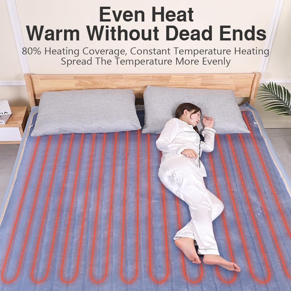 Generico Scialle Riscaldato Elettrico,Coperta Termica Singo Coperta elettrica da 220 V con Interruttore Intelligente, termocoperta di Sicurezza Spessa, Materasso in Flanella Calda(Blue,90x180cm)