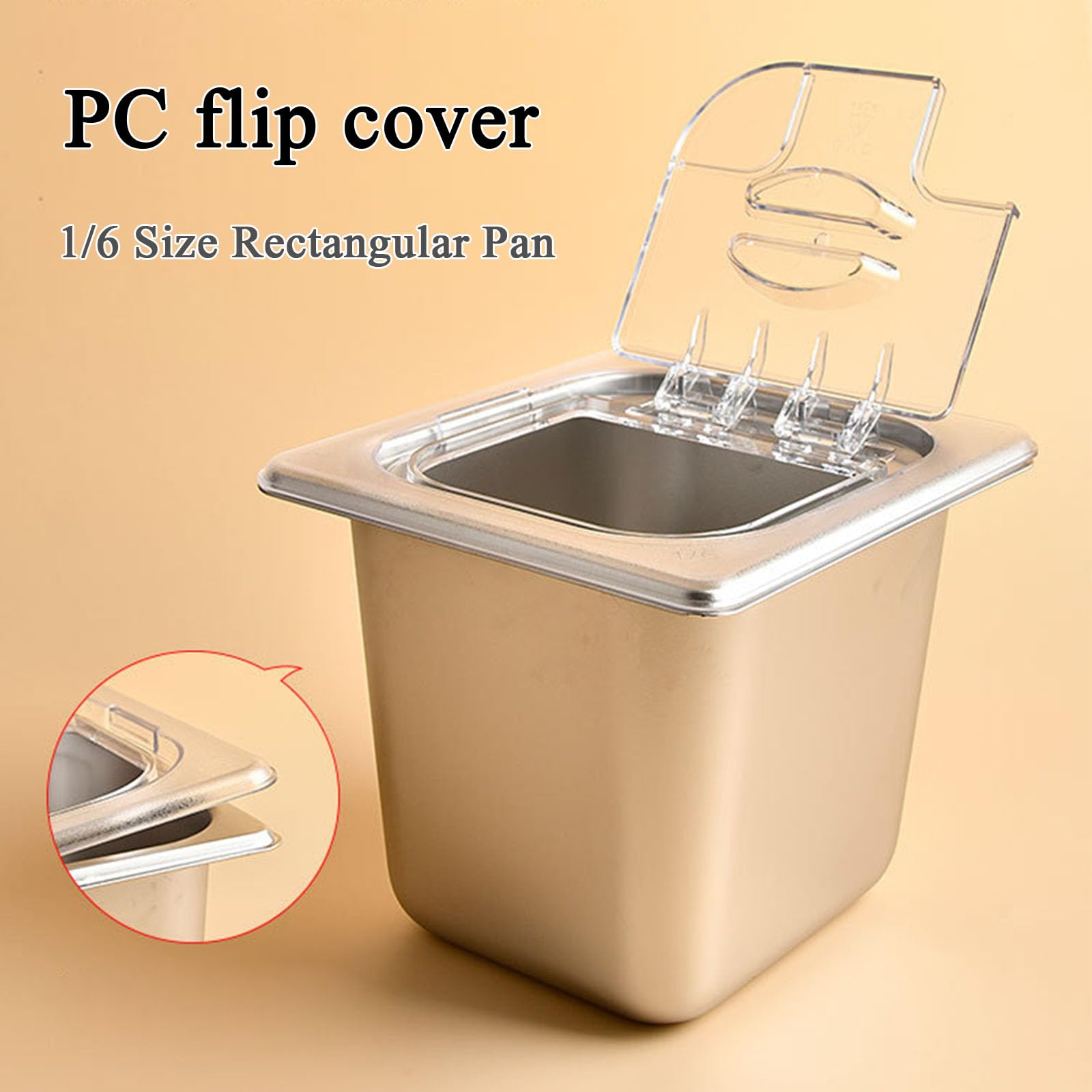 Bandejas Recipiente Gastronorm GN 1/6 2.5"/3.9"/ 5.9",Tapa Abatible Transparente,Apto Para Alimentos Horno Baño María,Acero Inox Rectangular Contenedor De Ingredientes,1/6（17.8*16.5cm）,15cm/5.9”