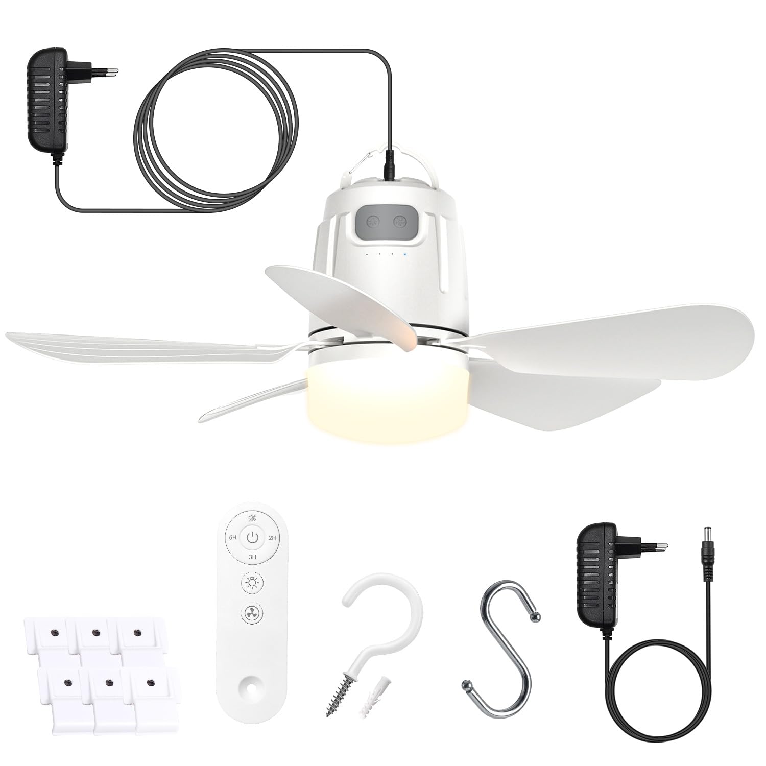 Gliztech Ventilator Lampe Deckenventilator mit Beleuchtung mit 5m Netzstecker und Fernbedienung Lüfterleuchte, Geeignet für Schlafzimmer, Terrasse, Sonnenschirm, Werkzeugraum, Pavillon, Vordach (40cm)