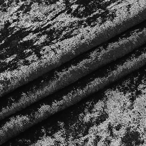 Bujasso Black Full Blackout Curtains 90 inch Eyelet Crushed Velvet with Blackout Lining Drapes for Living Room Bedroom Thermal Insulated Room Darkening Curtains 2 Panels Grommet Top W90xL90 - Image 7