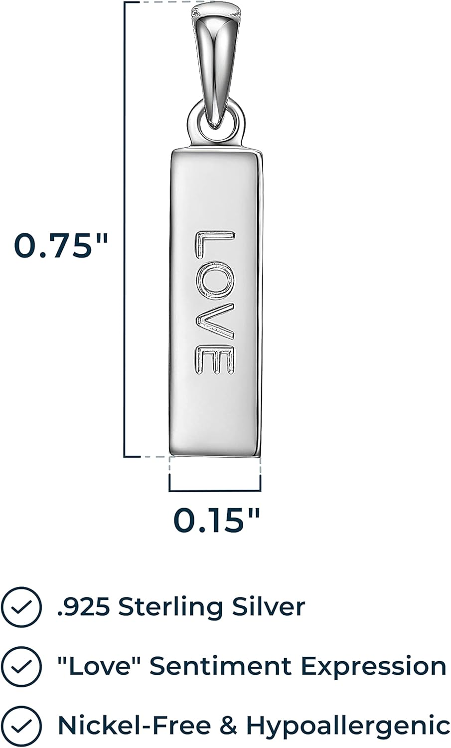 MORGAN & PAIGE .925 Sterling Silver Rhodium Plated Vertical Bar Sentiment Pendant Necklaces for Women - Lightweight and Dainty Sterling Silver Necklace for Women, Jewelry for Her 18 inch Rope Chain - Image 3