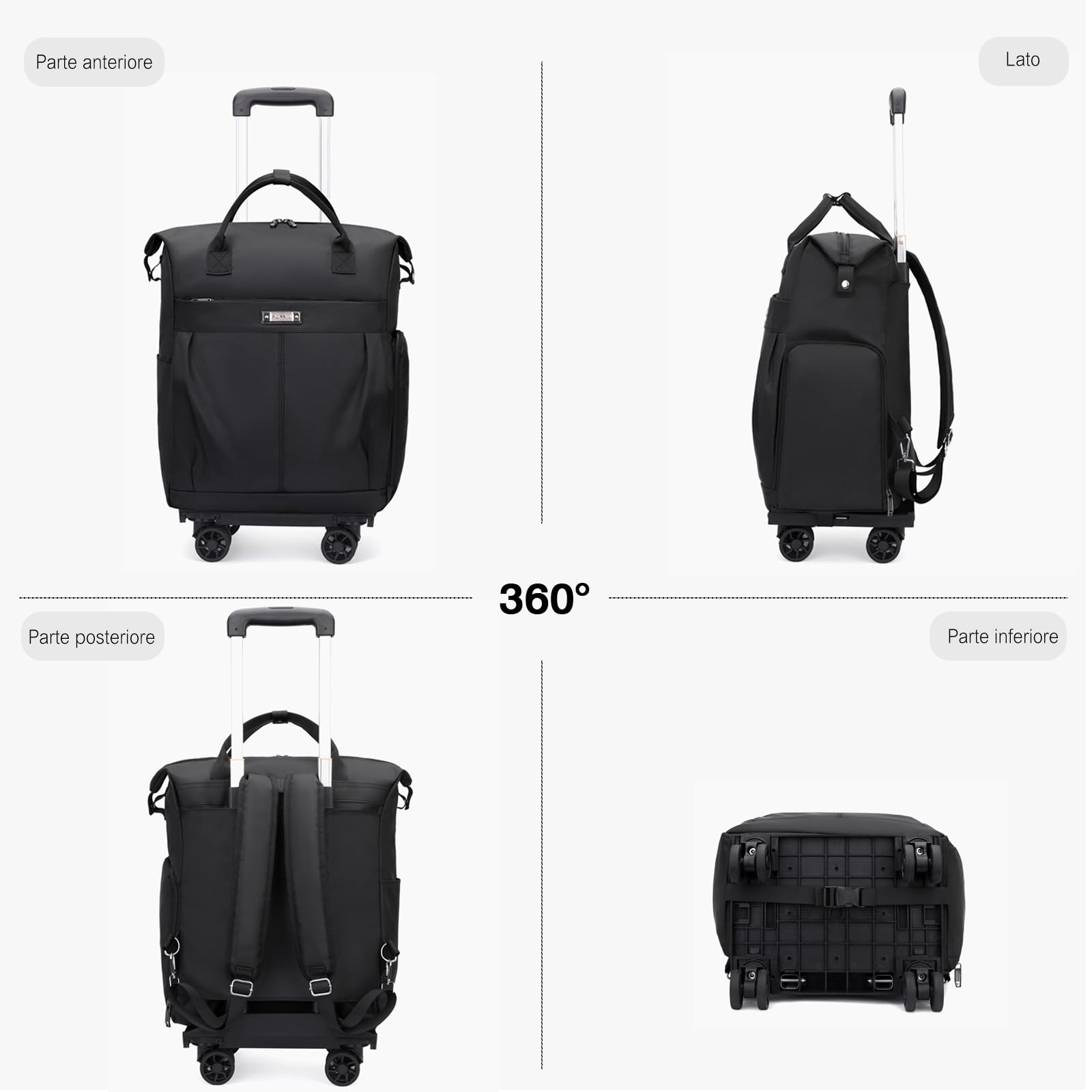 FANDARE 35L Trolley per 15.6 pollici PC portatili Uomo Donna Trolley per la spesa Zaino con rotelle con manico telescopico Zainetto Borsa per Insegnante Borse Messenger Zaini ufficio Marrone