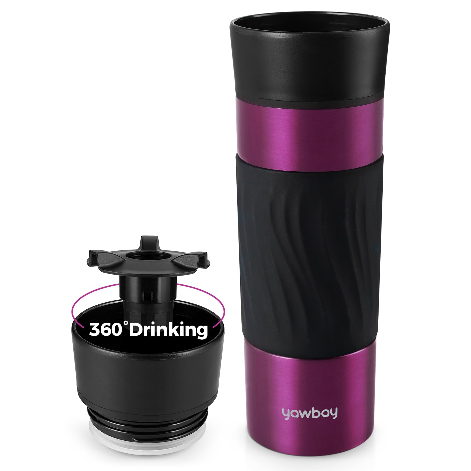 Yawbay Travel Coffee Mug with 360°Lid, Travel Coffee Tumbler 16 oz Leak Proof, Stainless Steel Insulated Travel Mugs for Hot and Cold Spill Proof Leak Proof(MetPaintPurple) — image 1