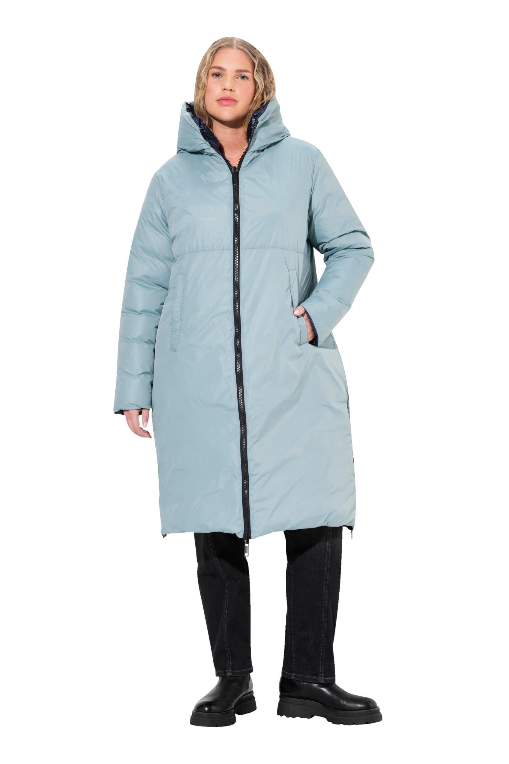 Ulla Popken Damen große Größen Übergrößen Plus Size HYPRAR Wende-Steppmantel, A-Linie, wasserabweisend 833359