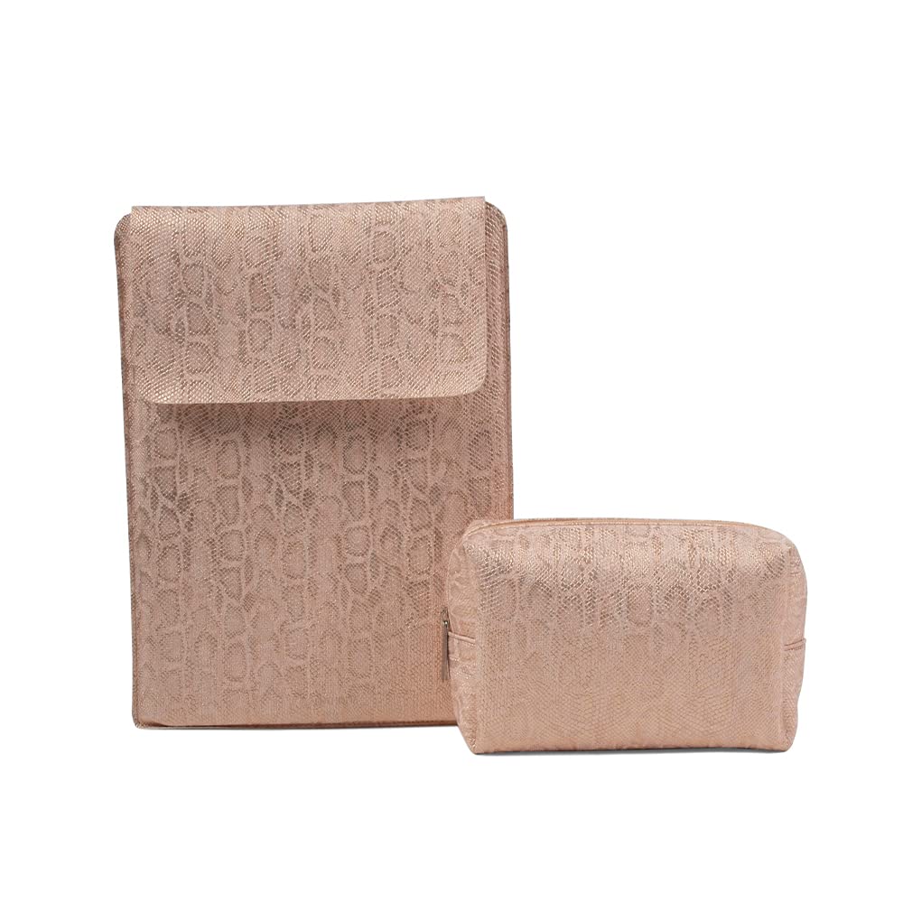 Enthopia 13 Inch Laptop Sleeve for 13-13.3 Inch MacBooks/Other Slim Laptops Sleeve with Organiser Pouch for Mouse,Charger,Hard Disk,Pen Drive,etc -Vegan Leather (Snake Pink Gold)