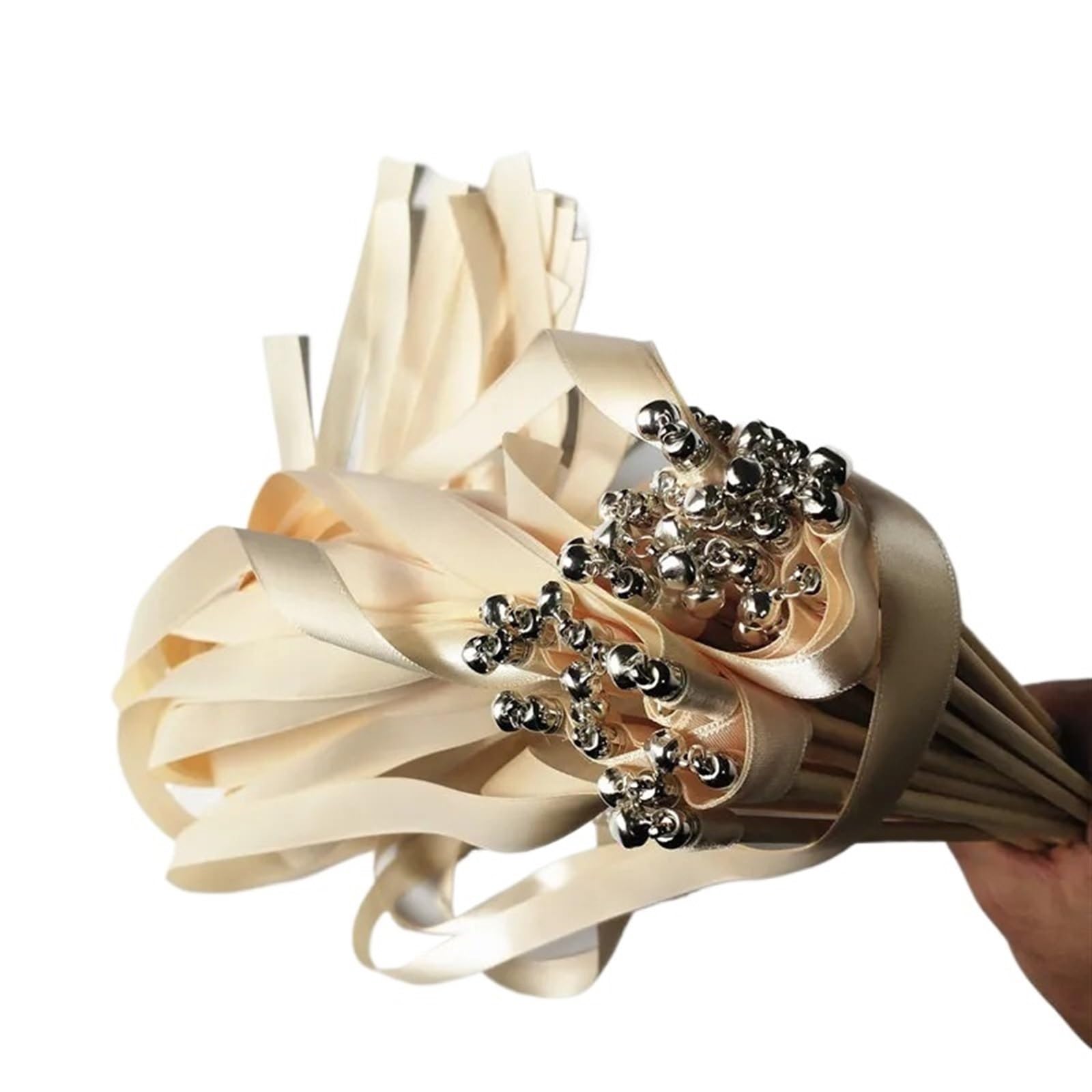 Zauberstäbe Hochzeit Luftschlangen 50pcs/lot Cream Beige Wedding Ribbon Wands With Gold Bell For Wedding Decoration für Hochzeiten