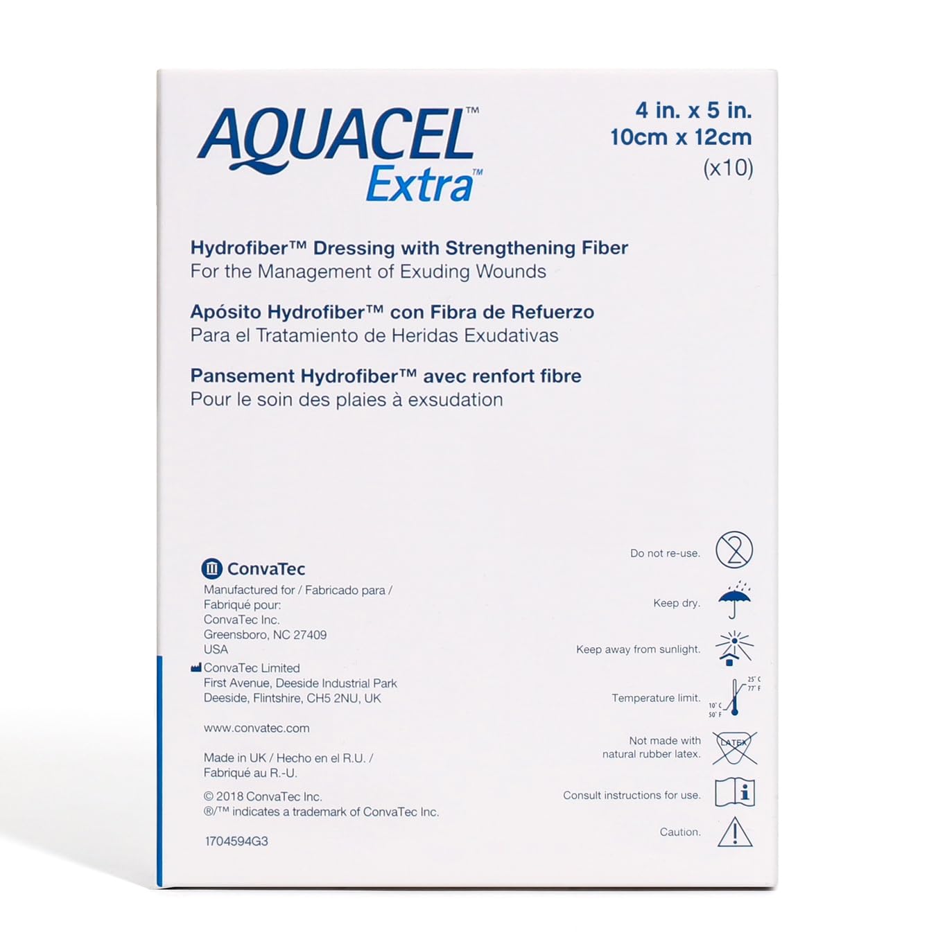 Aquacel Extra Hydrofiber Medicazione per ferite, dimensioni 10,2 x 12,7 cm, confezione da 10