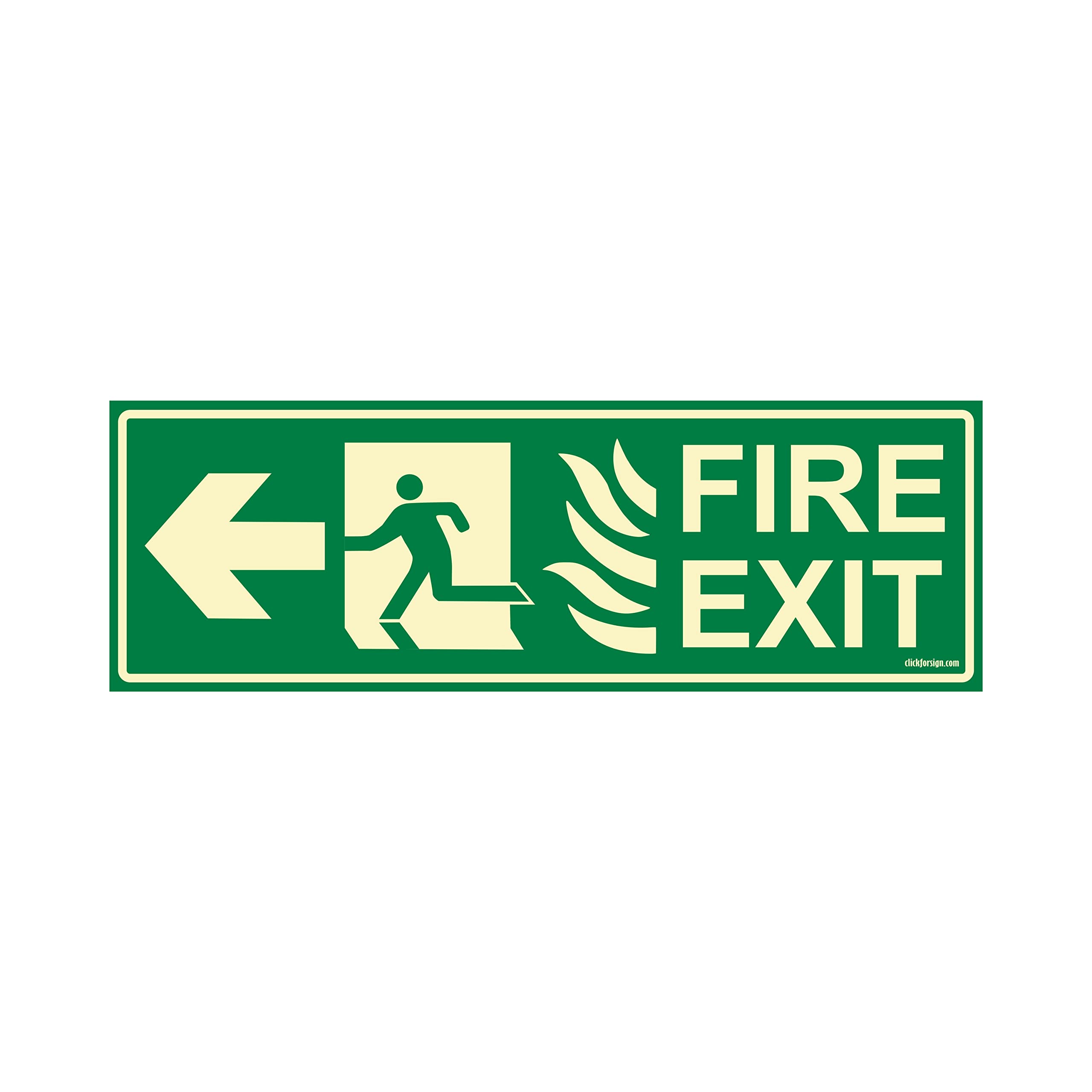 Glow in Dark Fire Exit Signboard Left Arrow, 300 x 100 mm Pack of 4