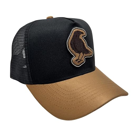 Boné Corvo Country Texas Trucker Aba Curva Preto e Marrom com Aba em Camurça