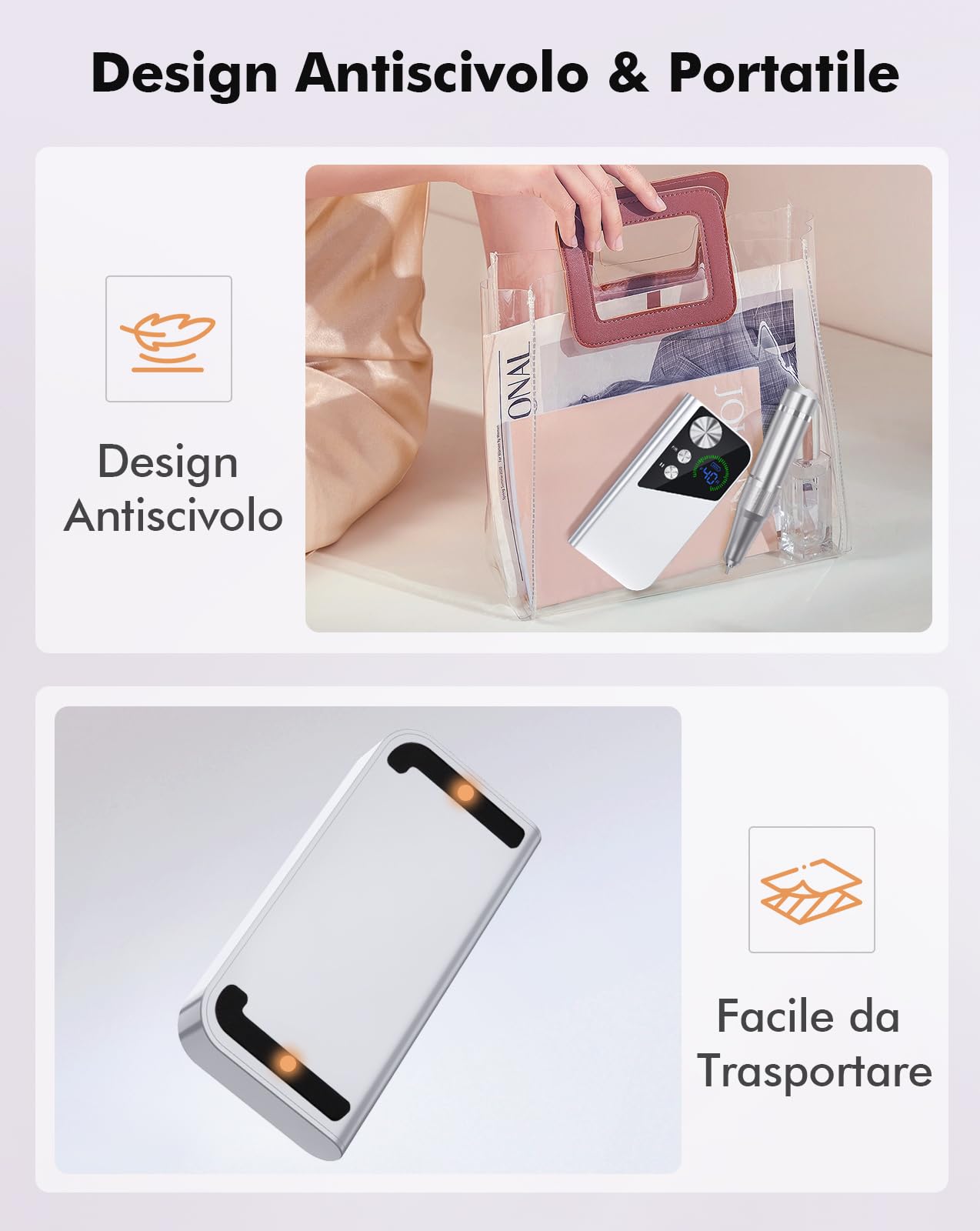 HOMEASY Fresa per Unghie Professionale Elettrica Silenziosa con Punte in Ceramica Resistente per Manicure e Pedicure Rimozione Smalto Calli e Duroni con LCD Ricaricabile Batteria Design Antiscivolo