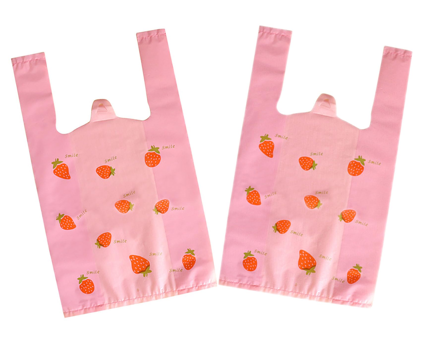 YYaaloa Pink Strawberry Plastic Bags 50 Count, Pink Grocery, Restaurants, Convenience Store with Handles Shopping Bags in Bulk (Pink Strawberry print, 9.8x16.5inch)