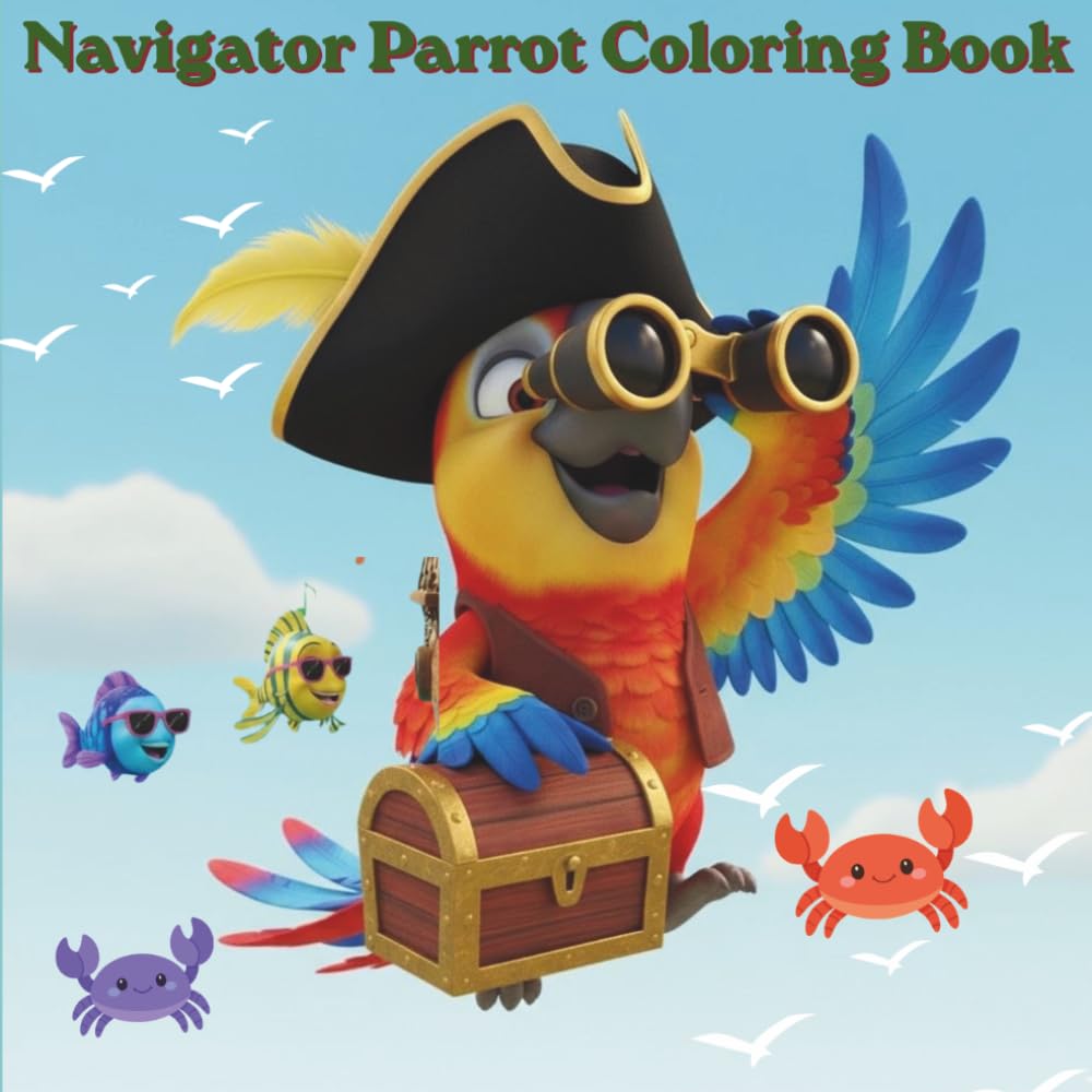 Navigator Parrot Coloring Book: Explore the Seas with a Brave Pirate Parrot Join the Feathered Captain on an Ocean Adventure Sail, Color, and Discover Pirate Worlds A Fun Journey Across the Seven Seas